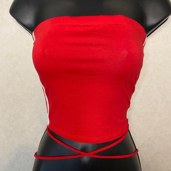 2x Active USA Knit Crop Tank Top Tube Crop Top Criss Cross Back Strappy blue red - Picture 4 of 14
